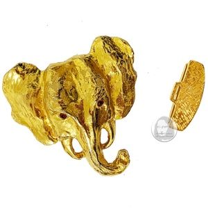 Mimi di N Belt Buckle Elephant Head Oversized 5in L Gold Metal Vintage 1984 HTF